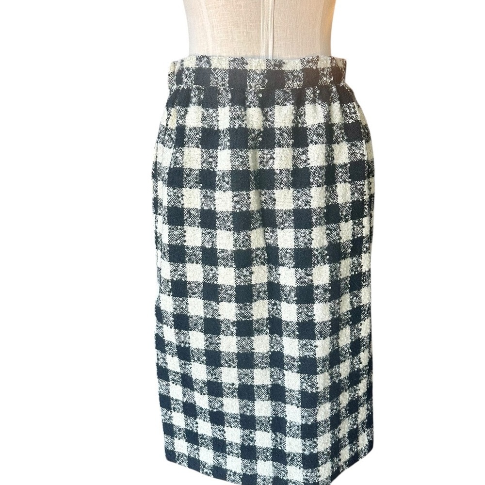 Valentino Boutique Wool Tweed Check Pencil Skirt Velvet Bow Detail Made Italy - Picture 6 of 12